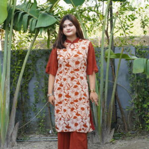 ইউনিক ডিজাইনের সাথে সাইড জিপার চায়না লং টু-পিস।